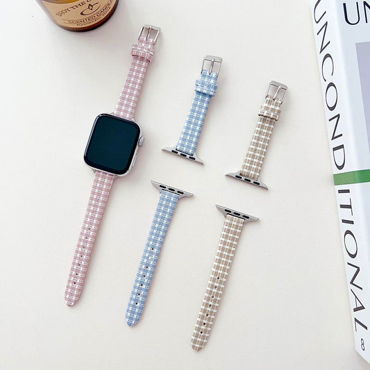 Plaid Canvas Metal Strap for Apple Watch 44mm Band 45 42 38 41 Ultra 49mm Link Bracelet for IWatch Series 9 8 7 6 SE 5 4