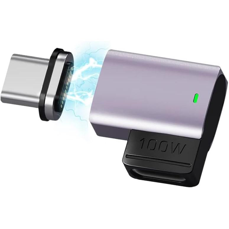 USB C Magnetic Adapter Right Angle, Magnetic USB C Adapter 100W Fast Charging 11Pins 480Mbps Data Transmission Compatible with MacBook Pro/Air For iPhone 16 15 For Samsung S25 S24 S23