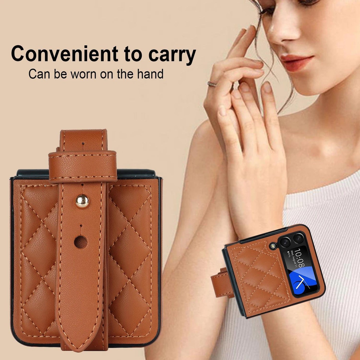Leather Wristband Phone Case for Samsung Galaxy Z Flip 6 5 4 5G Flip5 Zflip4 Wrist Strap Thin Skin Feeling Shockproof Stand Cover