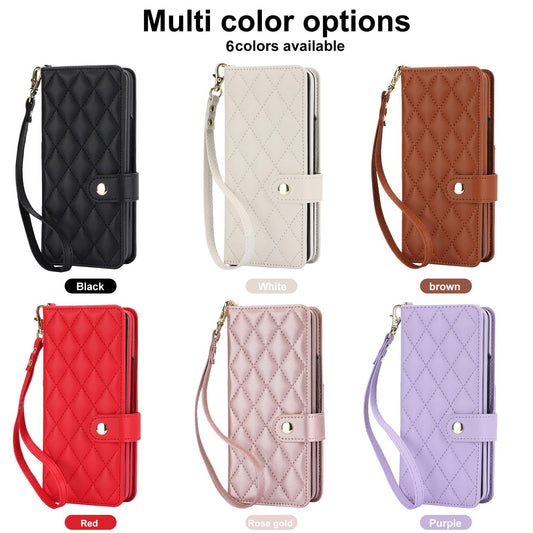 Crossbody Leather with Pen Slot Phone Case for Samsung Galaxy Z Fold 5 4 Fold5 Fold4 Fold3 Wrist Strap Wallet Card Holder Cover