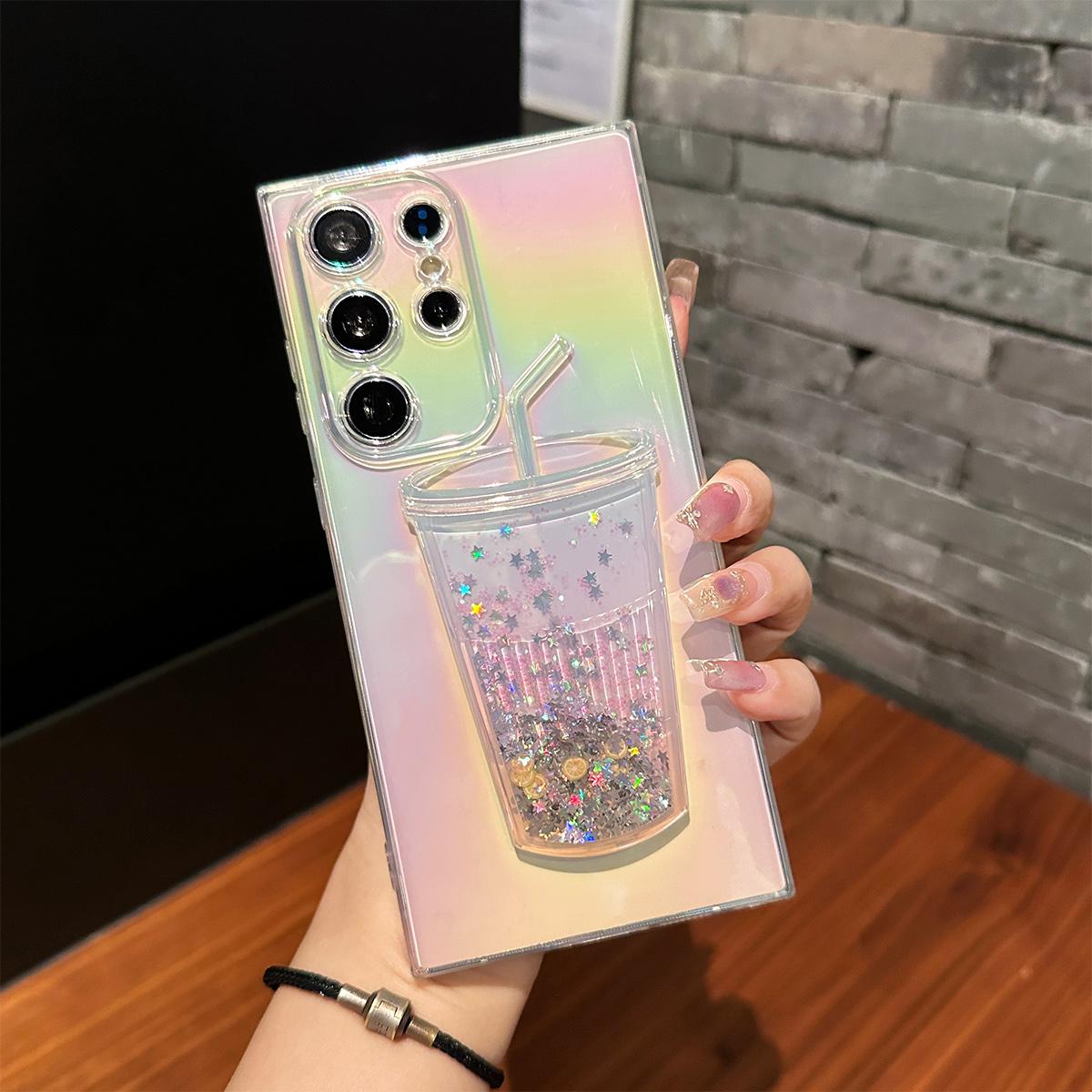 For Samsung S22 S23 S24 Ultra Case, Flowing Liquid Sparkling Bling Glitter Cup Style Fun Sparkle Quicksand Design Transparent Soft TPU Protective Clear Case(Glitter Cup)
