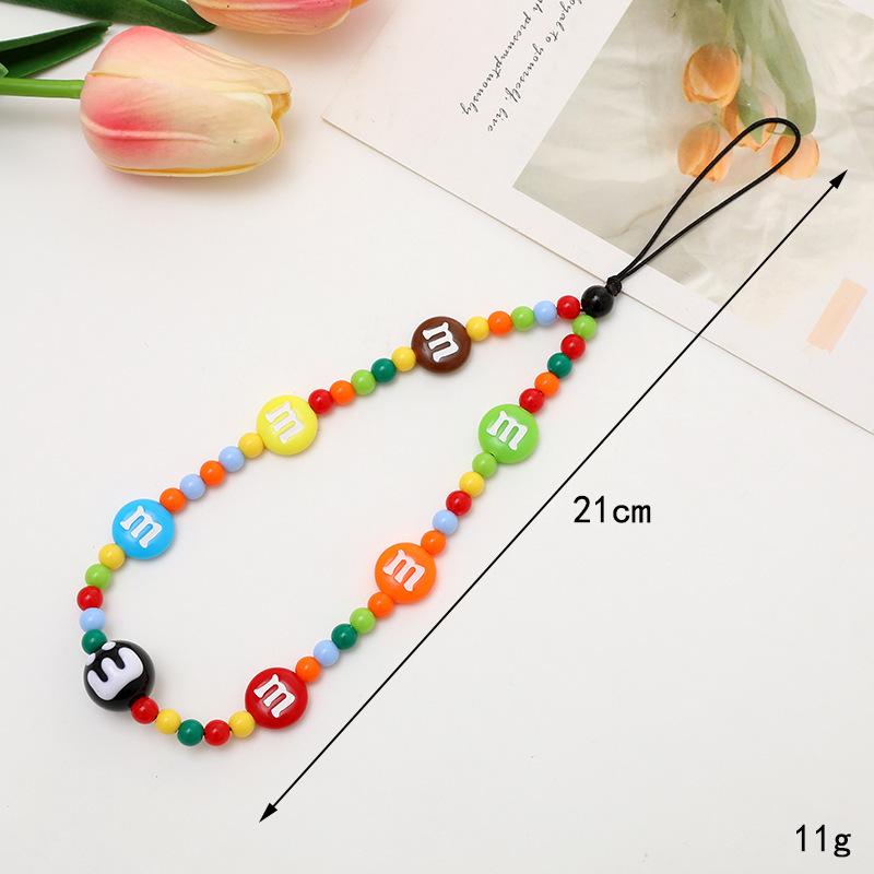 Cute Beaded Chain For Mobile Phone Lanyard Pink Bear Heart Flower Acrylic Imitation Pearl Bead Phone Chain Jewelry Accessories