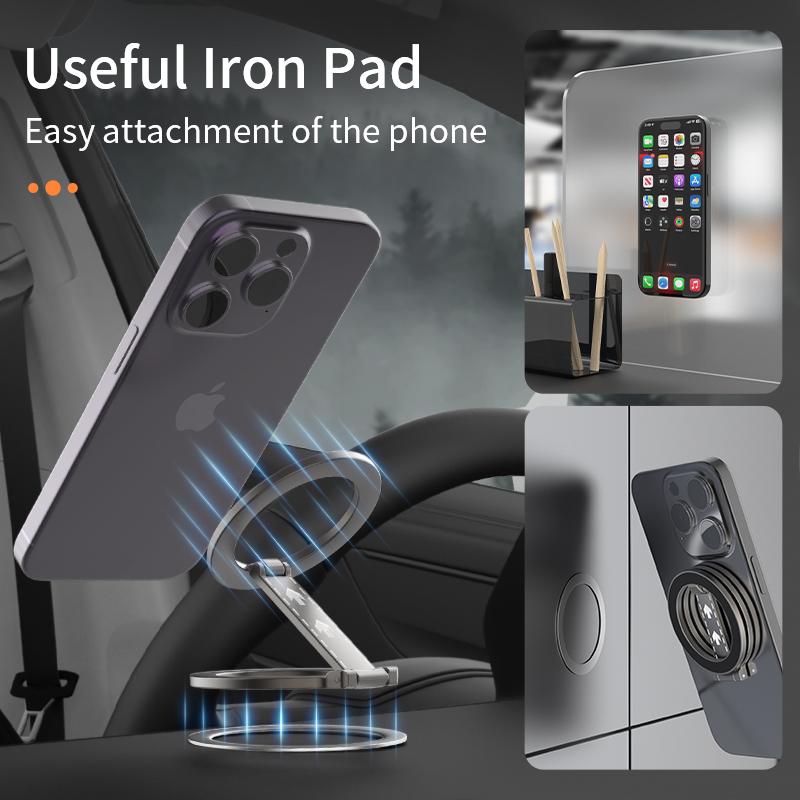 360 Degree Rotation Magnetic Foldable Portable Phone Holder Full Angle Adjustment Damping Fold Vertical / Horizontal Kickstand, for iPhone 16 15 14 13 12 for Samsung S25 S24 S23