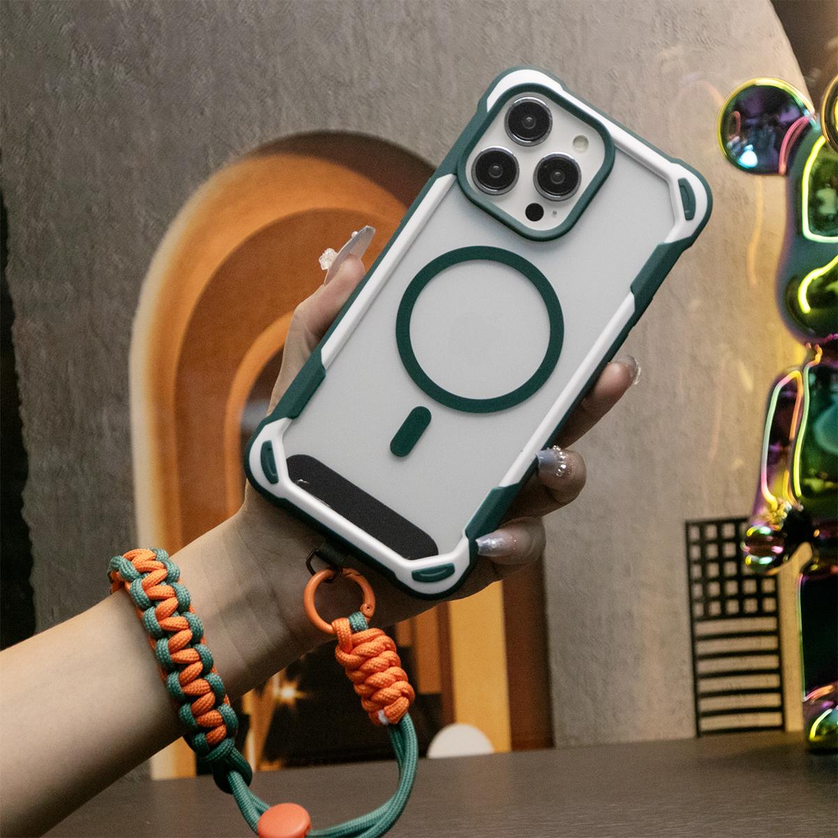 For iPhone 16 15 14 13 12 11 Pro Max Case, Clear Acrylic Two-tone Magnetic Phone Case With Adjustable Wristbands, Camera Protector Shockproof Non-Yellowing Heavy Duty Protection Hard Cover