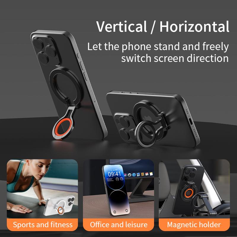 360 Degree Rotation Magnetic Finger Ring Phone Holder Classy Multi-angle Damping Fold Soft Silicone Ring Vertical / Horizontal Kickstand, for iPhone 16 15 14 13 12 for Samsung S25 S24 S23