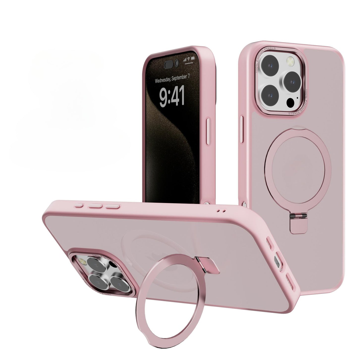 For iPhone 16ProMax 16 15 14 13 12 Pro Max Phone Case with Magnetic Kickstand, Matte Metal Camera Frame Plating Support Wireless Charging Hard Shockproof Full Cover