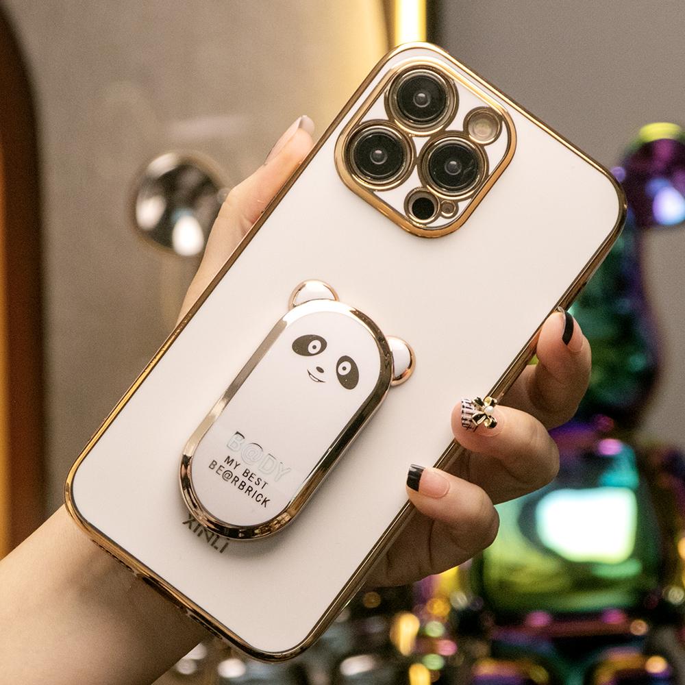 Panda Kickstand Plating Phone Case for iPhone 16ProMax 16 15 14 13 12 11 Pro Max