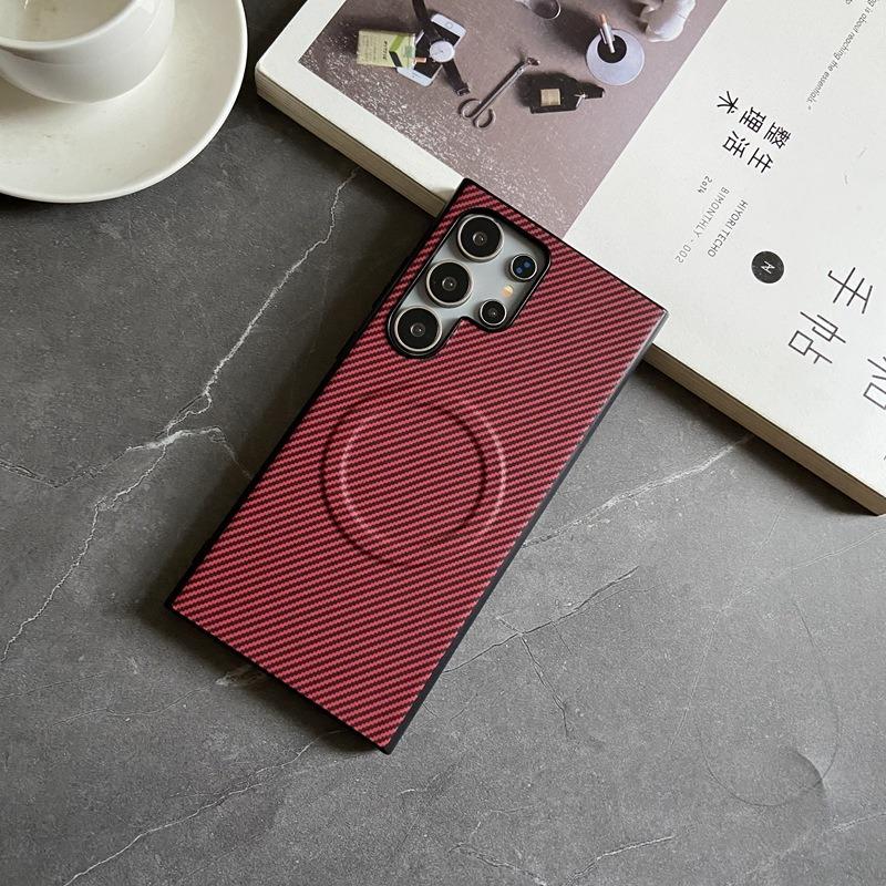 For Samsung S25Ultra S24 S23 S22 Note20 A15 A25 A35 A36 A55 A56 Phone Case, Antislip Carbon Fiber Matte Luxury Leather Strong Magnetic Slim Emboss Protection Shockproof Hard Full Cover