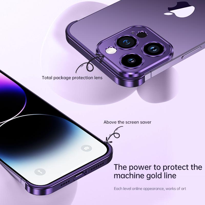Ultrathin Frameless Aluminium Alloy Metal Bumper Corner Cover Protector Case for iPhone 15 14 13 12 Pro Max Drop-proof Cover