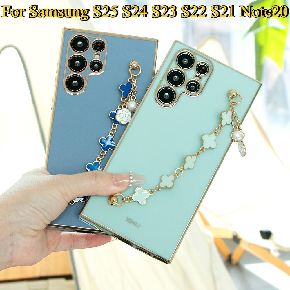 Flower Chain Plating Phone Case For Samsung S25 S24 S23 S22 S21 Note20