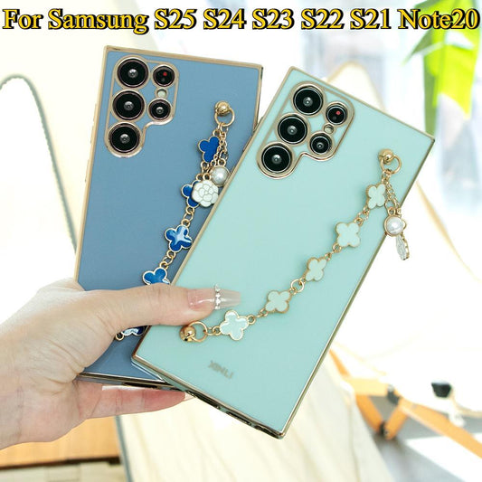 Flower Chain Plating Phone Case For Samsung S25 S24 S23 S22 S21 Note20