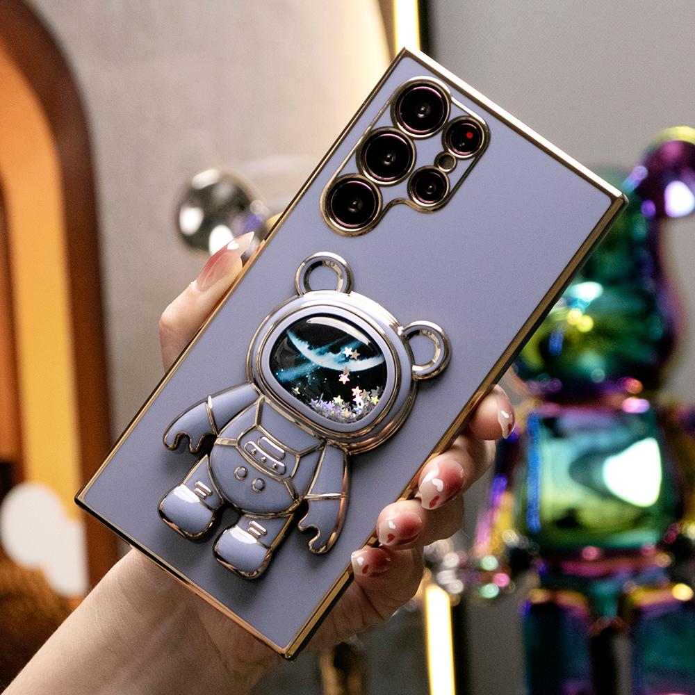 Quicksand Astronaut Space Bear Kickstand Soft Phone Case for Samsung A13 A14 A15 A23 A24 A25 A33 A34 A35 A52 A53 A54 A55 A72 A73