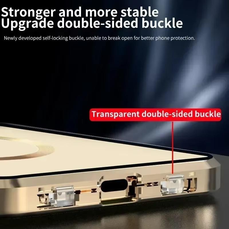360 Full Protection Metal Magnetic Double Sided Phone Case For iPhone 16 15 14 13 12 Pro Max Plus For Magsafe Case Glass Magnetic Ring For Wireless Charging Snap Lock Full Cover