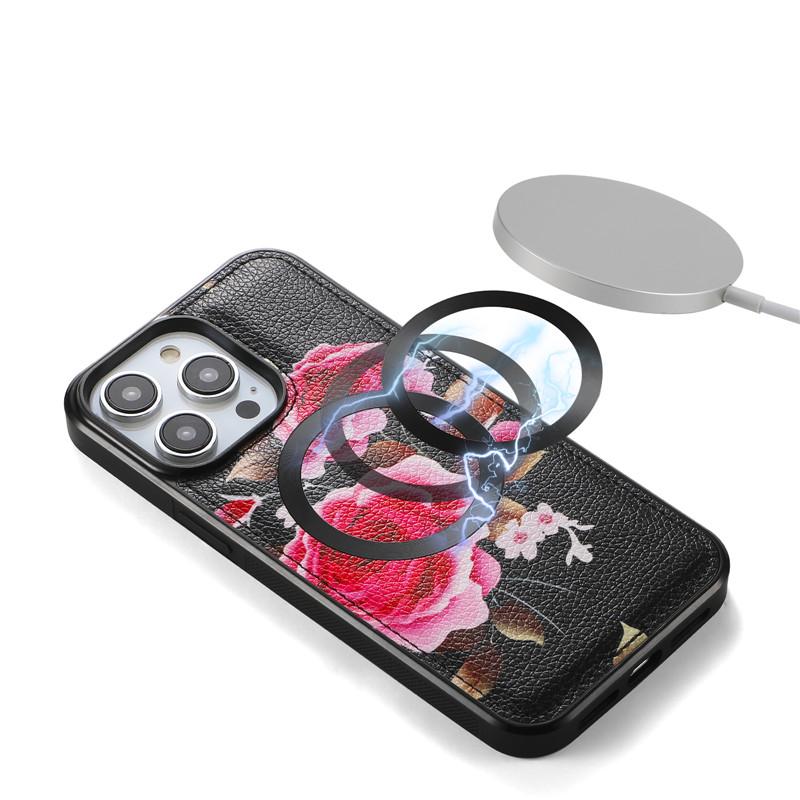 Flower Phone Case For iPhone 16 15 14 Plus 13 12 Pro MAX Multifunction Zipper Leather Magnetic Wallet Split Cover