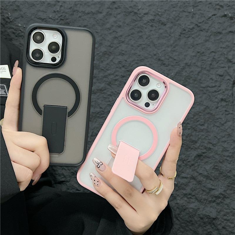Luxury Matte Clear Kickstand Support Magnetic Phone Case For iPhone 16 15 14 13 12 11 for MagSafe Not Yellowing Skin Feel Hard Full Cover