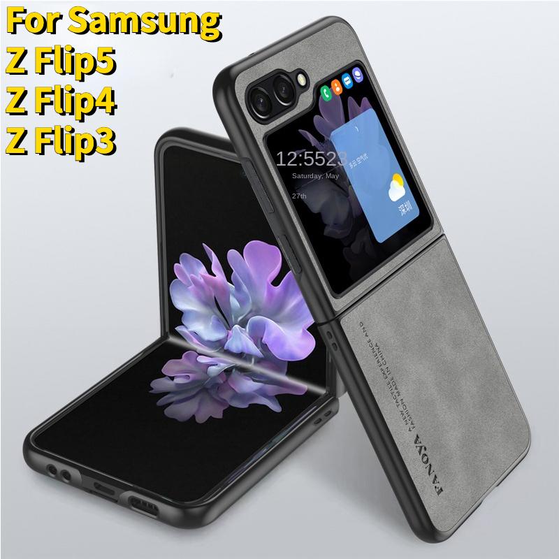 Luxury Lambskin Leather Cover For Samsung Galaxy Z Flip 5 4 3 Flip5 Flip4 Flip3 Shockproof Hard Case