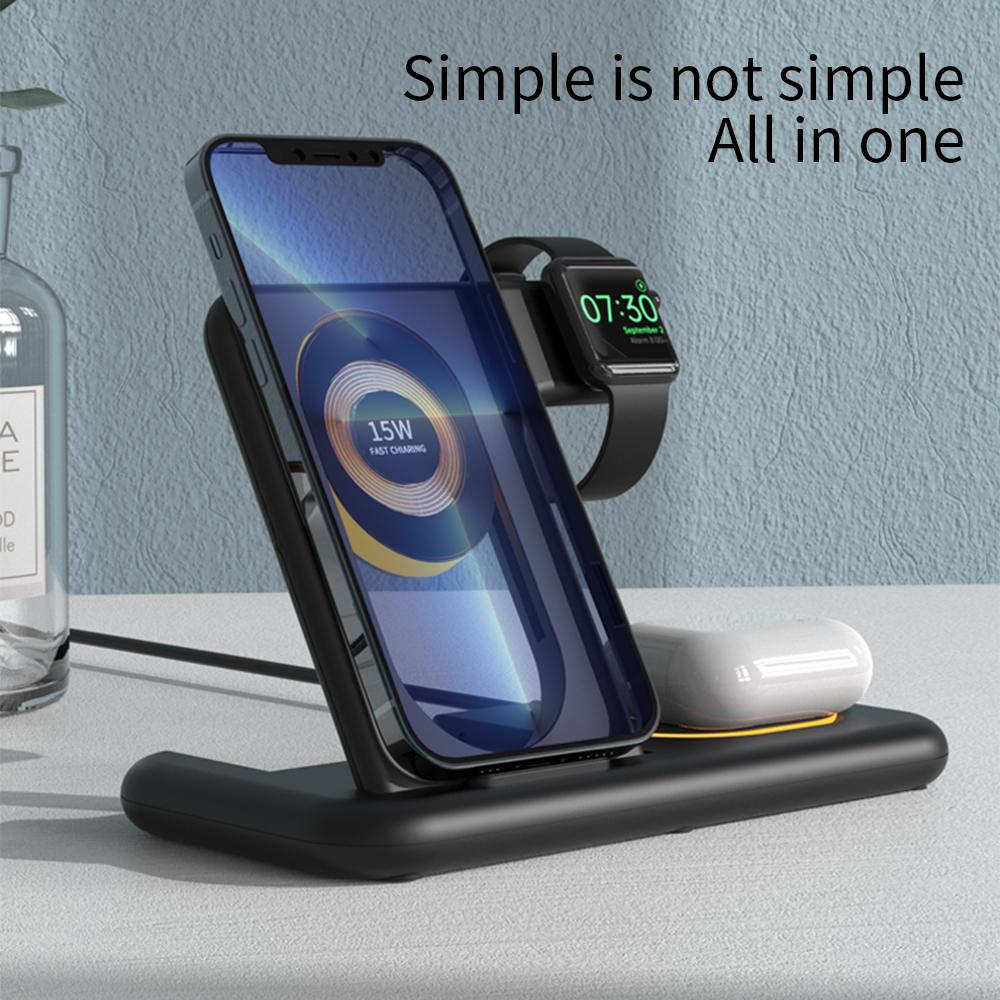 4 in 1 Fast Wireless Charger Stand Station for iPhone 16 15 14 13 iWatch Airpods Magnetic Foldable Charging Dock With LED Night Lamp