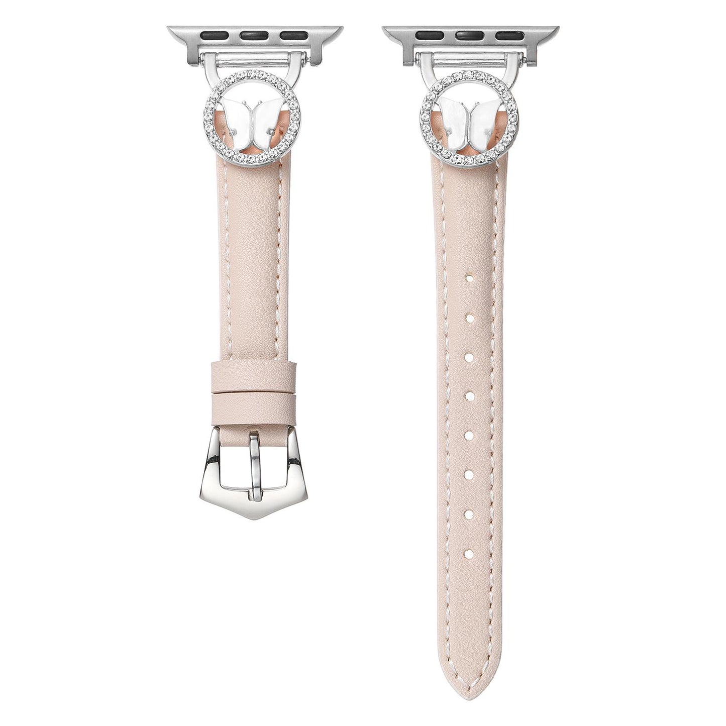 Bling Butterfly Stitching Leather Metal Strap for Apple Watch 44mm Band 45 42 38 41 Ultra 49mm Link Bracelet for IWatch Series 9 8 7 6 SE 5 4