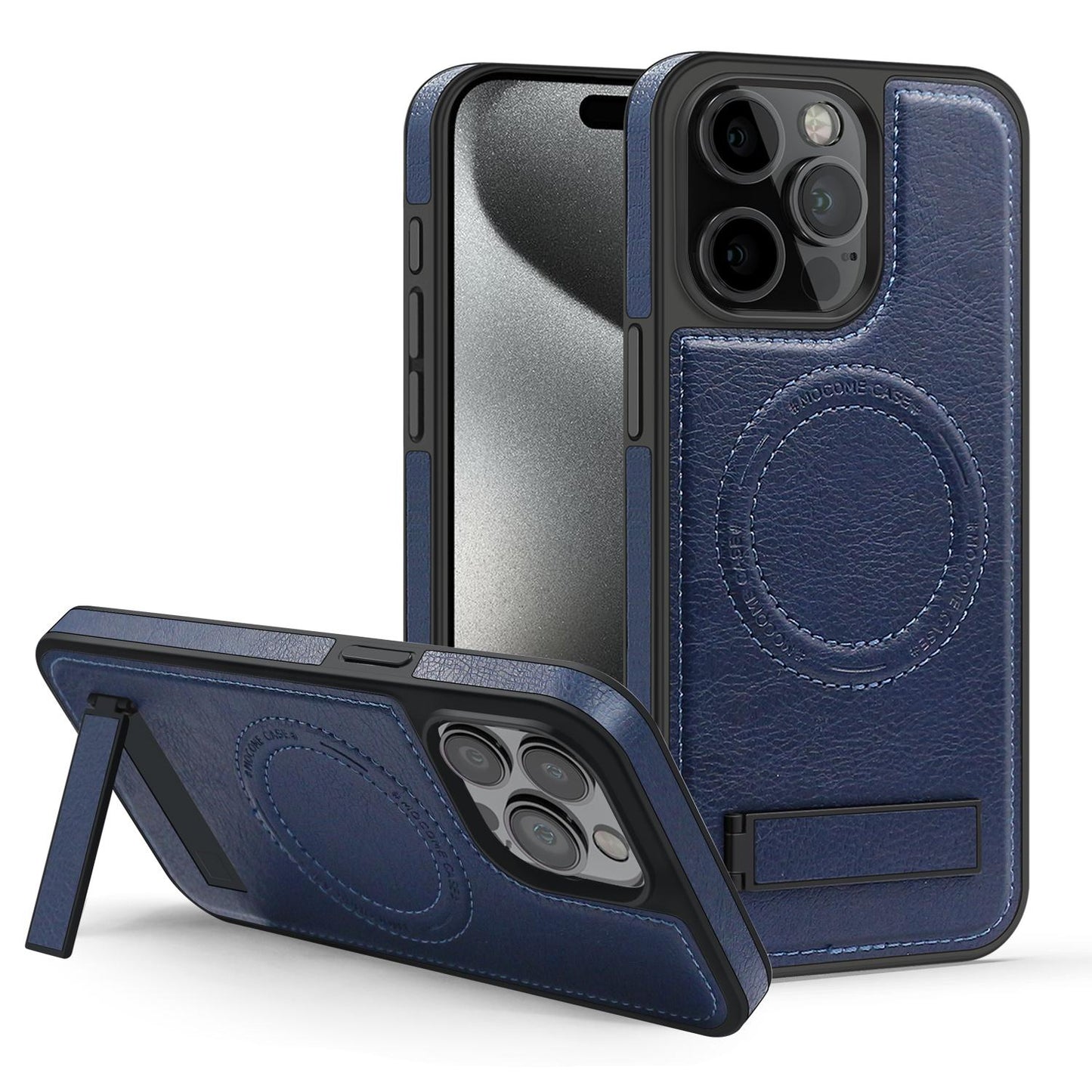 Magnetic Wireless Charging Phone Stand Bracket Leather TPU Silicone Case for iPhone 16 15 14 13 12 11 Plus Pro Max Back Cover