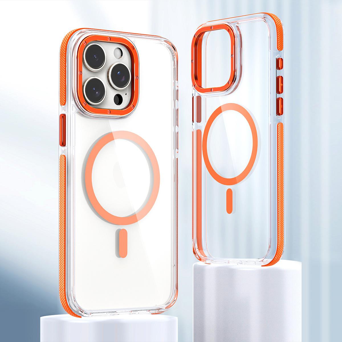 Dual Color Magnetic For Magsafe Wireless Charging Case For iPhone 16 15 14 13 Pro Max Plus Clear TPU Acrylic Hard Cover