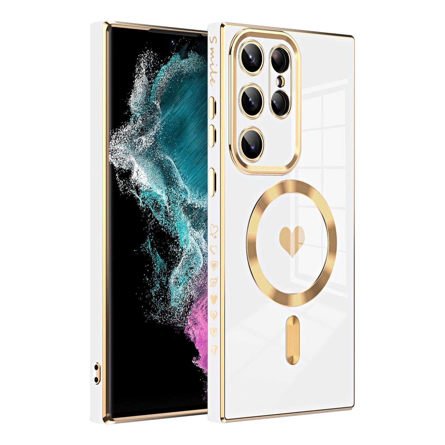 Electroplated Glossy Love Heart Magnetic TPU Case For Samsung S23 Ultra S22 S21 Plus Soft Cover