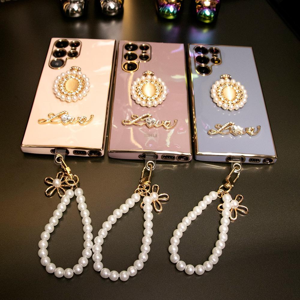 Pearl Perfume Bottle with Chain Plating Soft Phone Case for Samsung A13 A14 A15 A23 A24 A25 A33 A34 A35 A52 A53 A54 A55 A72 A73