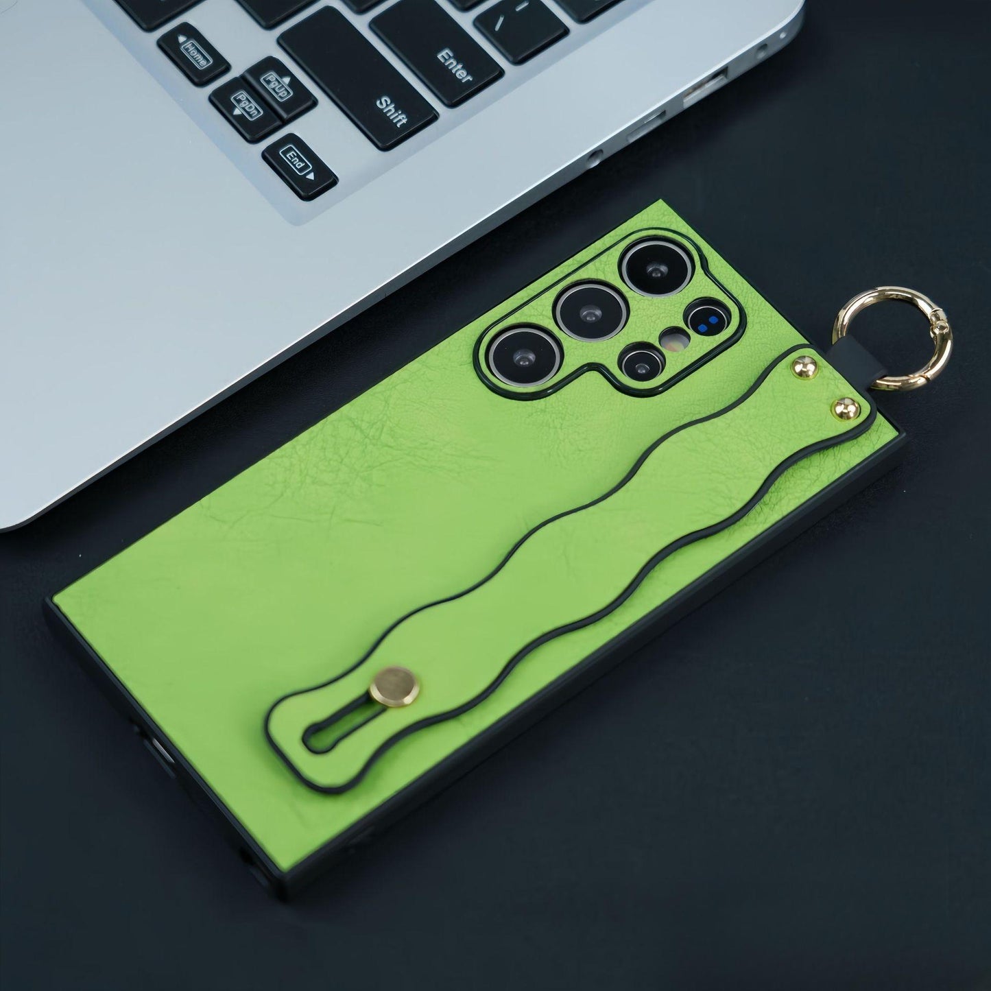 For Samsung S25Ultra S25 S24 S23 S22 S21 Case With Wave Wristband, Matte Durable Faux Leather Kickstand Shockproof Phone Case