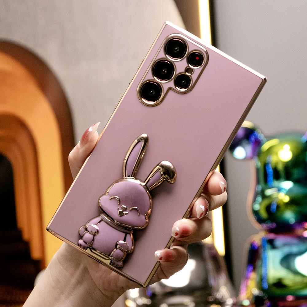 Rabbit Stand Plating Phone Case for Samsung S25Ultra S25Plus S25 S24Ultra S24Plus S24 S24FE
