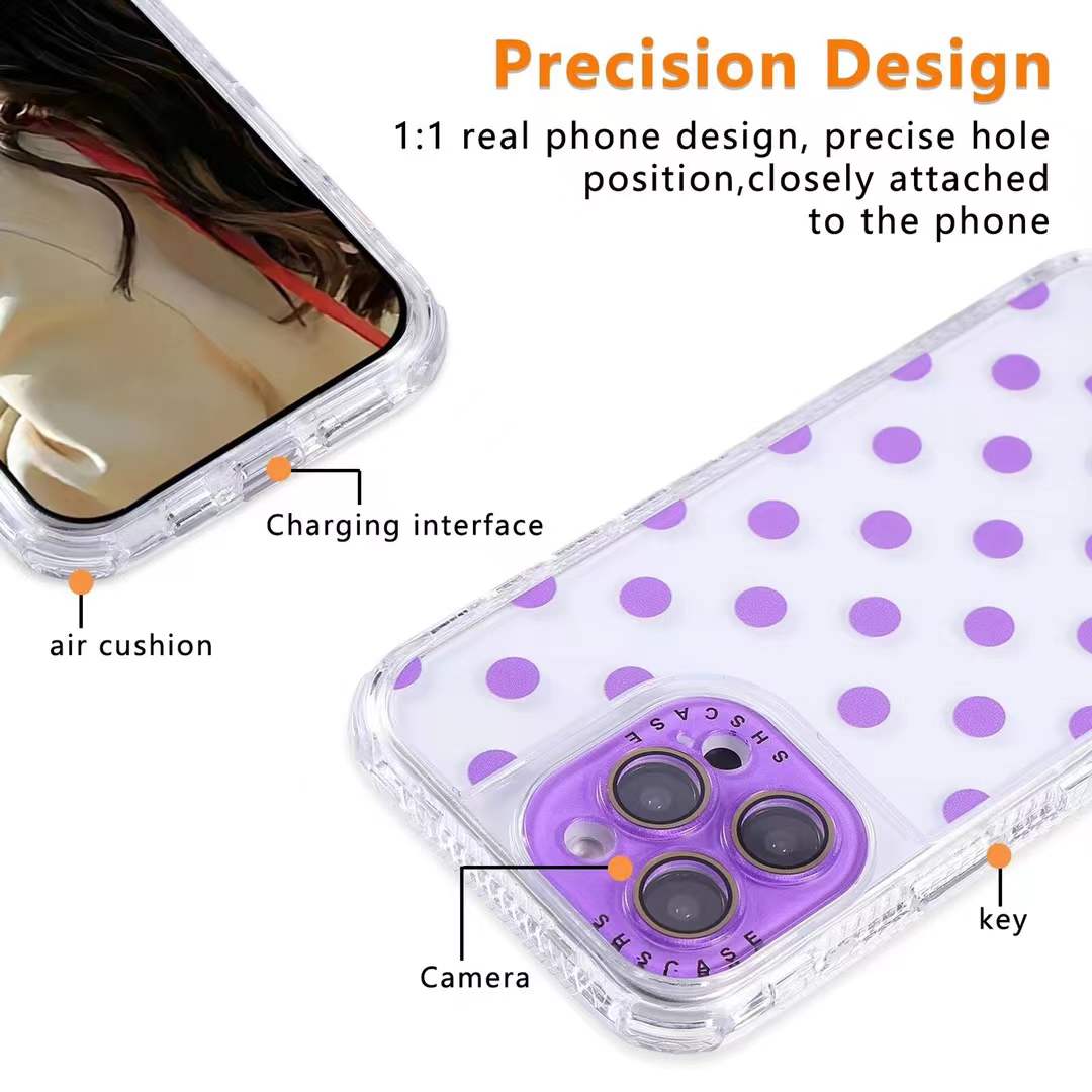 For iPhone 16ProMax 16 15 14 13 Phone Case, Colorful 3 in 1 Transparent Luxury Wave Point Acrylic Anti Fall, With Camera Protector Shockproof Clear Hard Full Cover