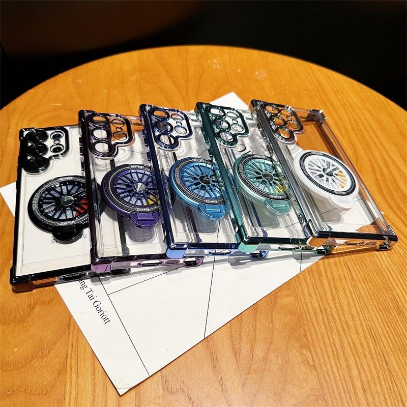Plating Four Corners Shockproof Clear Kickstand Case For Samsung S25 S24 S23 S22 S21 Note20 Transparent Hard Acrylic Hybrid Bumper Armor Cover