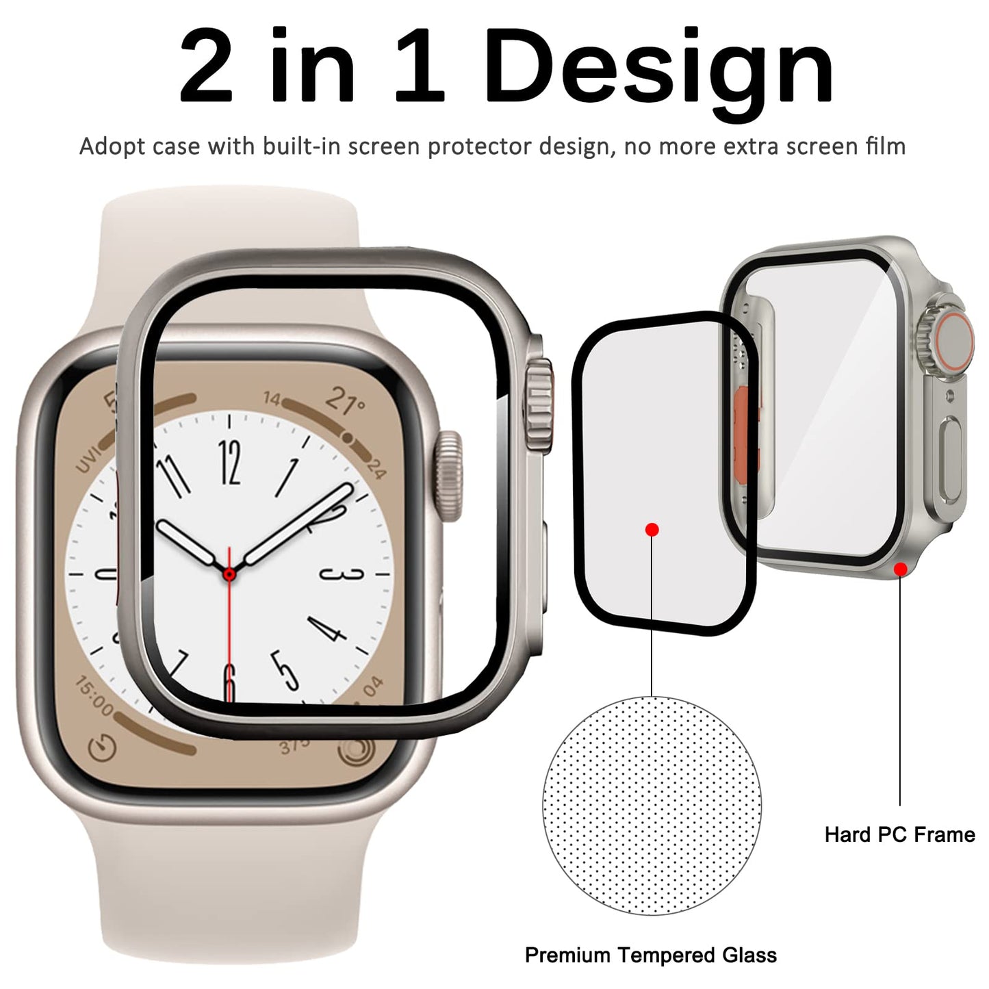 PC Firm Cover for Apple Watch Case 45mm 41mm 44mm 40mm 42mm 38mm Glass Appearance Upgrade ultra iWatch Series 9 8 7 SE SE2 6 5 4