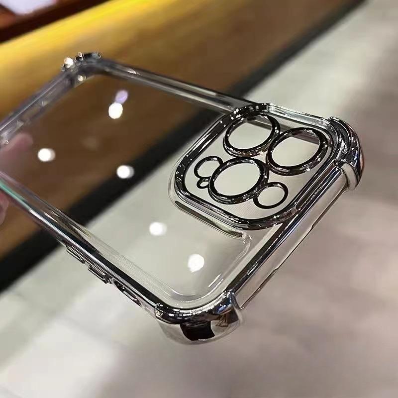 For iPhone 16 15 14 13 Phone Case, Luxury Four Corner Plating Clear High Definition Acrylic Built-in Camera Protector Shockproof Hard Full Cover