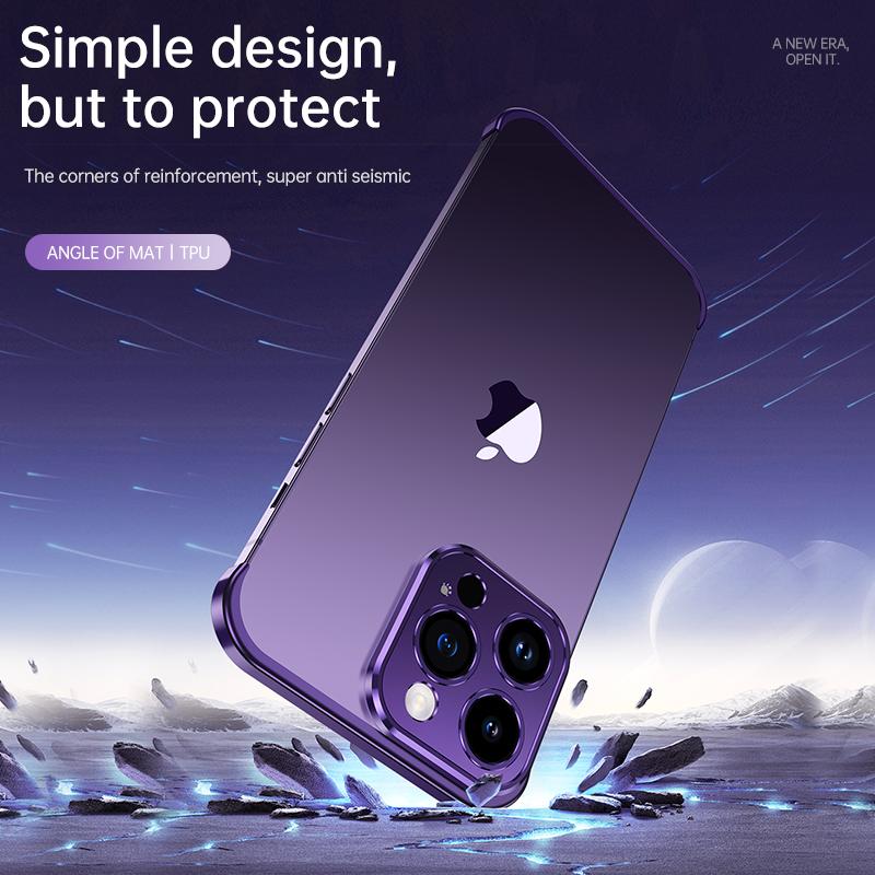 Ultrathin Frameless Aluminium Alloy Metal Bumper Corner Cover Protector Case for iPhone 15 14 13 12 Pro Max Drop-proof Cover
