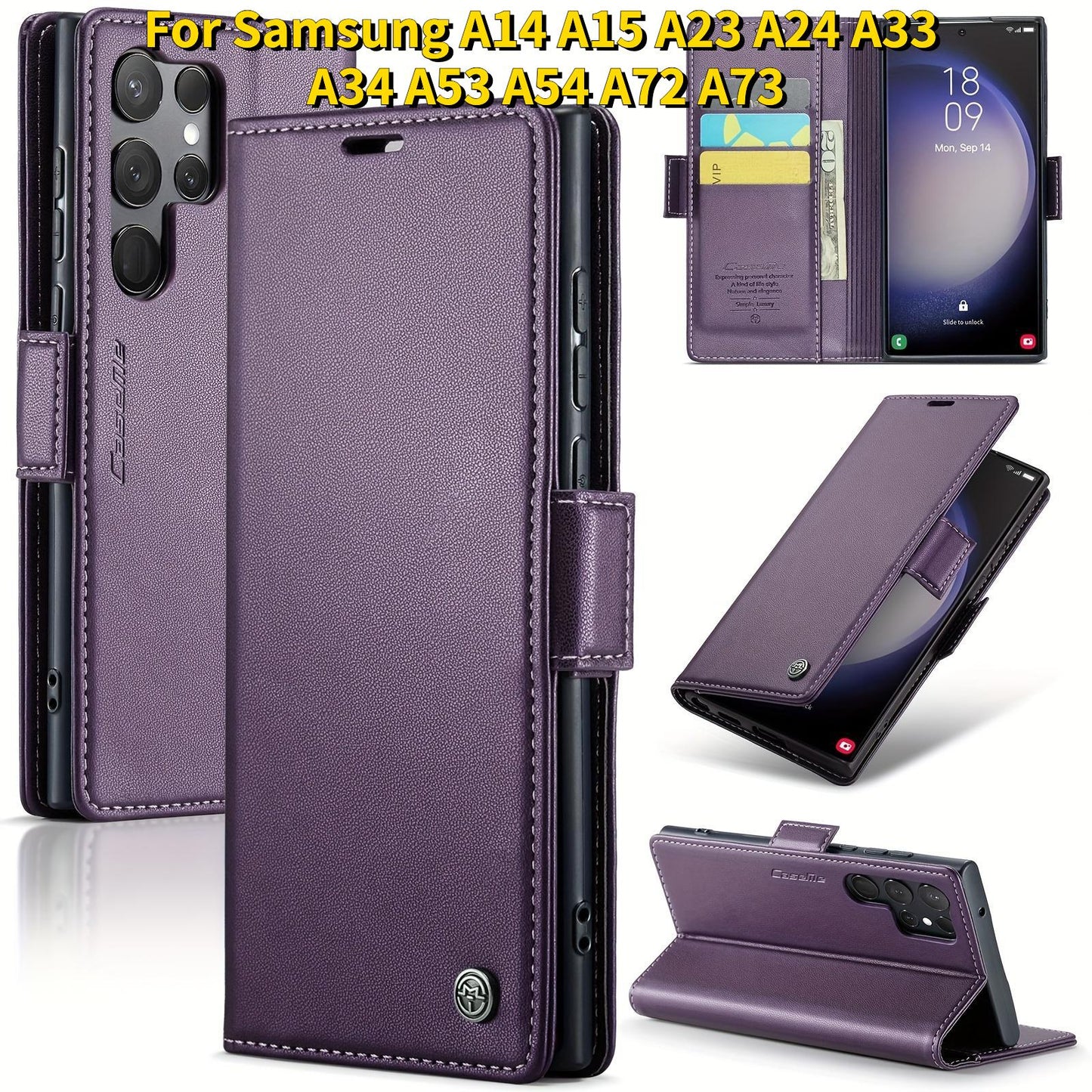 For Samsung Galaxy A14 A15 A23 A24 A33 A34 A53 A54 A72 A73 Case With Card Holder, Wallet Case For Women Men With RFID Blocking, Durable Faux Leather Kickstand Magnetic Clasp Shockproof Phone Case