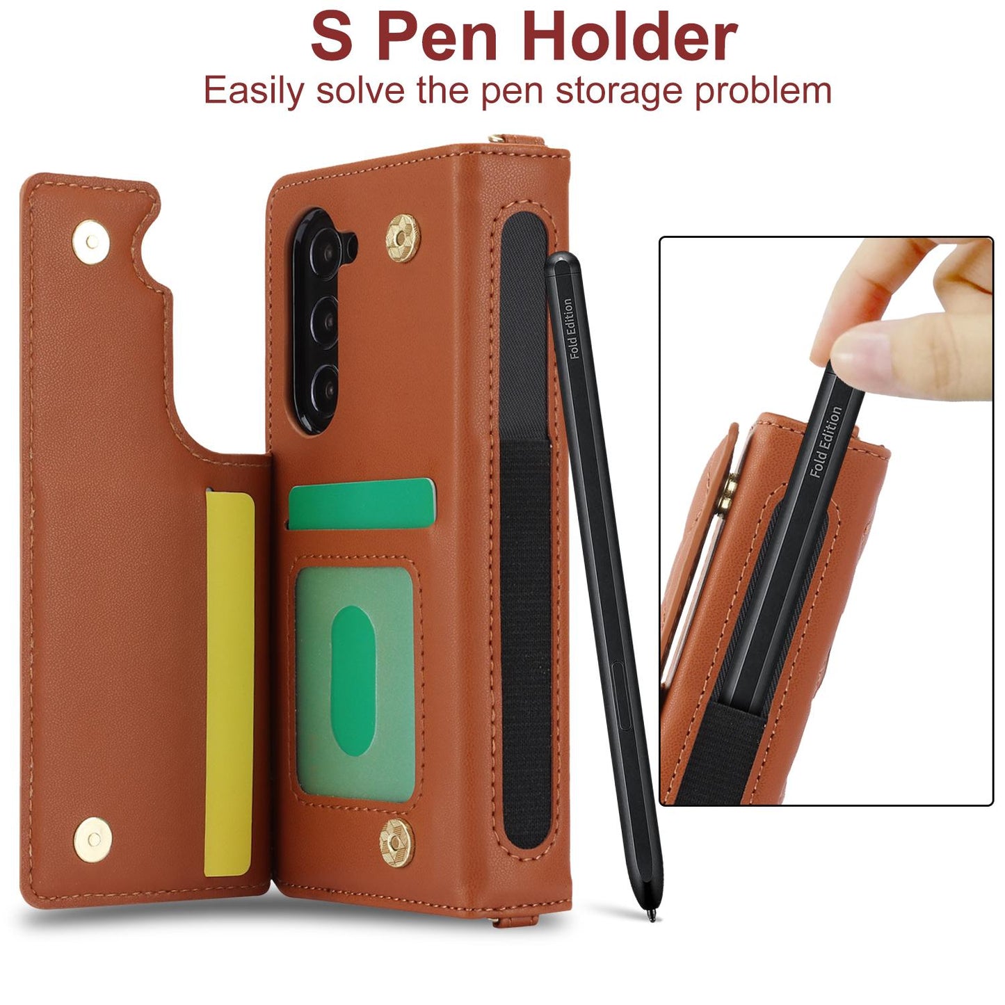 Crossbody Leather with Pen Slot Phone Case for Samsung Galaxy Z Fold 5 4 Fold5 Fold4 Fold3 Wrist Strap Wallet Card Holder Cover