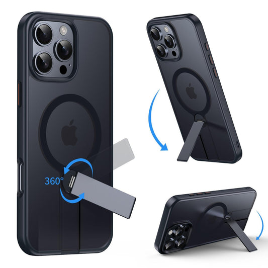 Two-Tone Matte Transparent Anti-Dust Anti-Fall Slim Shockproof Strong Magnetic Phone Case With Portable 360 Rotating Strip Kickstand for iPhone 16ProMax 16 15 14 13 12 Bumper Hard Cover