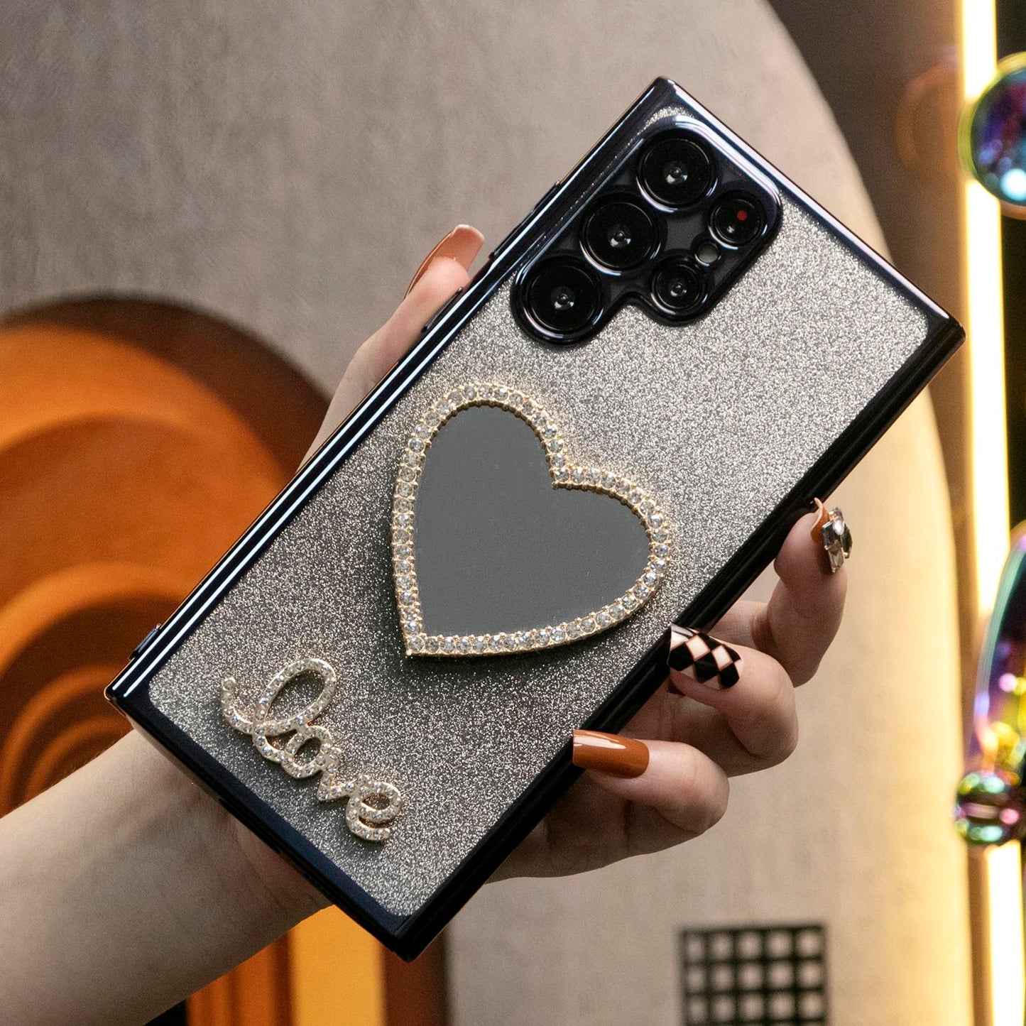 Luxury Diamond Love Heart Mirror Glitter Clear Gradient TPU Plating Shockproof Soft Phone Case For Samsung S24Ultra S24FE S24 S23 S22 S21 FE Plus Ultra