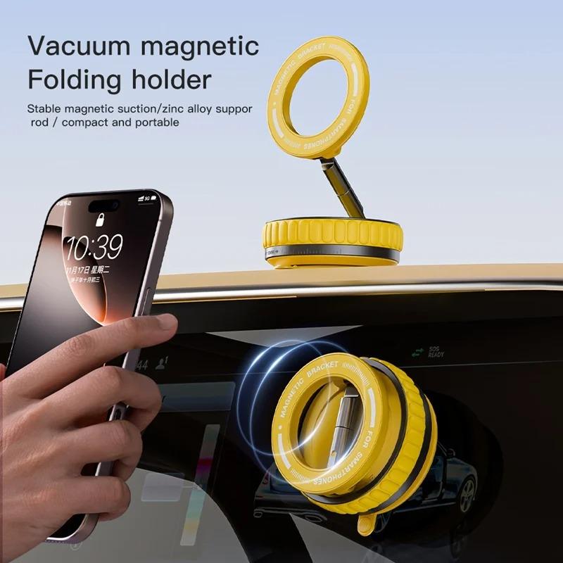 Upgrade Three-axis Flexible Alloy 360° Magnetic Vacuum Adsorption Double-sided Fold Rotating Multi-angle Strong Suction, Stable Holder, Hands Free Automobile, Adjustable Mount for All Phones