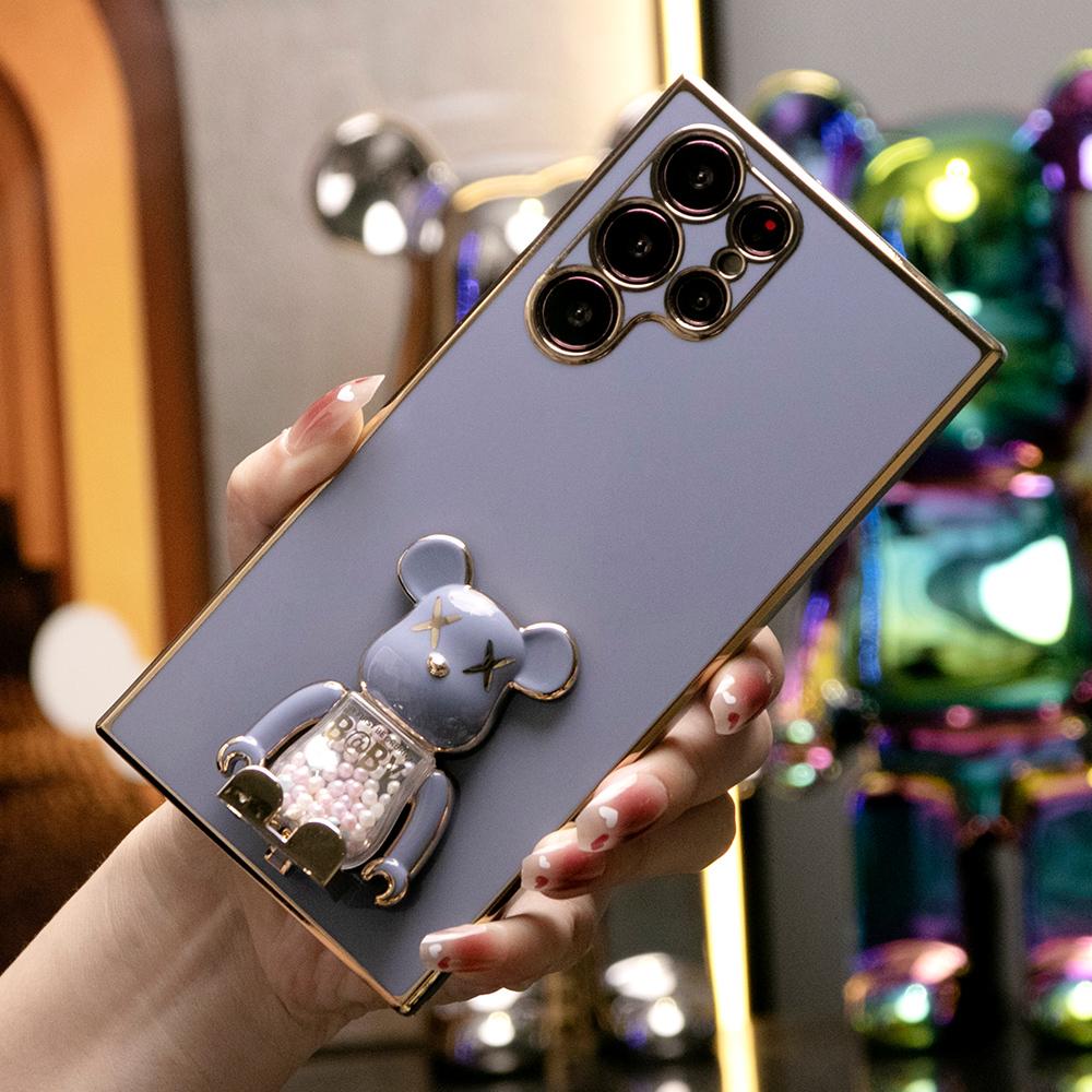 Plating Candy Bear Stand Phone Case For Samsung S25 S24 S23 S22 S21 Note20