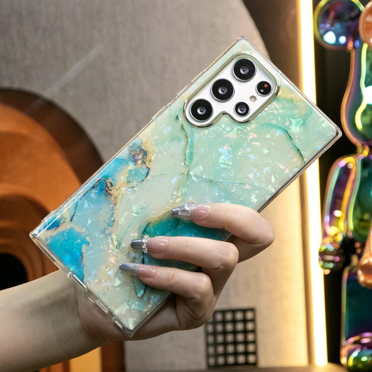 For Samsung S24Ultra S24FE S24 S23 S22 A55 A54 A35 A34 A25 A24 A15 A14 Case, Shell Marbling Pattern, Glitter Luxury Elegant Case Camera Protection Shockproof Hard Cover
