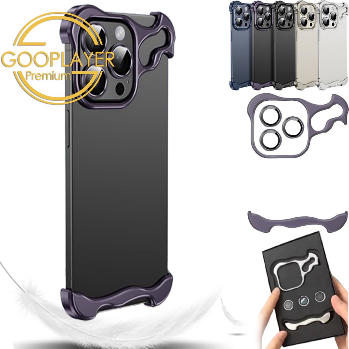 For iPhone 16 15 14 13 12 Pro Max Phone Case, Special-Shaped Premium Titanium Grey Aluminum Metal Frame Corner Anti-Fall Shockproof Borderless Slim Bumper Built-in Camera Protector Hard Cover