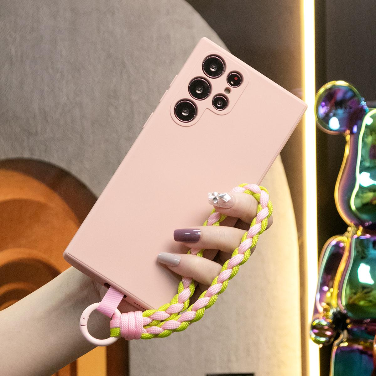 Silicone Matte Phone Case with Woven Wristband For iPhone 16 15 14 13 12 11 XR XSMax X/XS Camera Protect Soft Cover