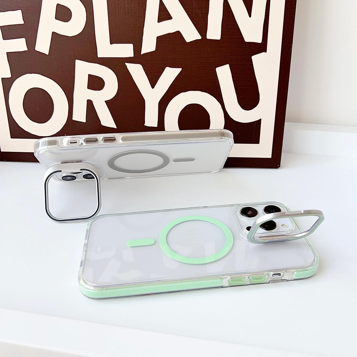Dual Color Lens Stand Magnetic For Magsafe Wireless Charging Phone Case For iPhone 16 15 14 13 Pro Max Plus Clear TPU Acrylic Hard Cover