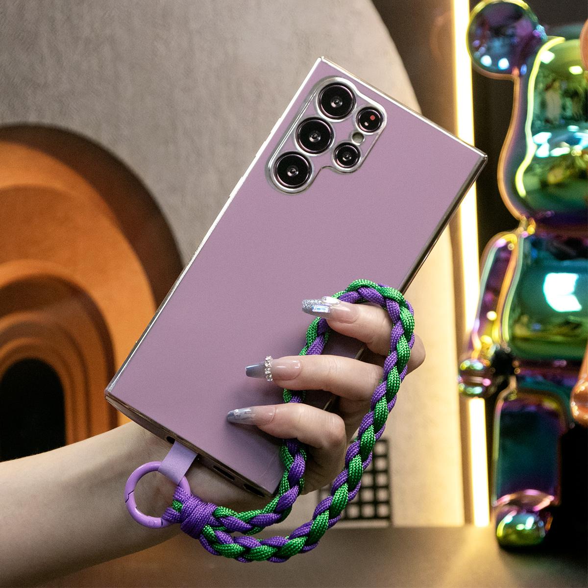 Plating Phone Case With Woven Wristband For Samsung S24 S23 S22 S21 S20 FE Plus Ultra Note 20