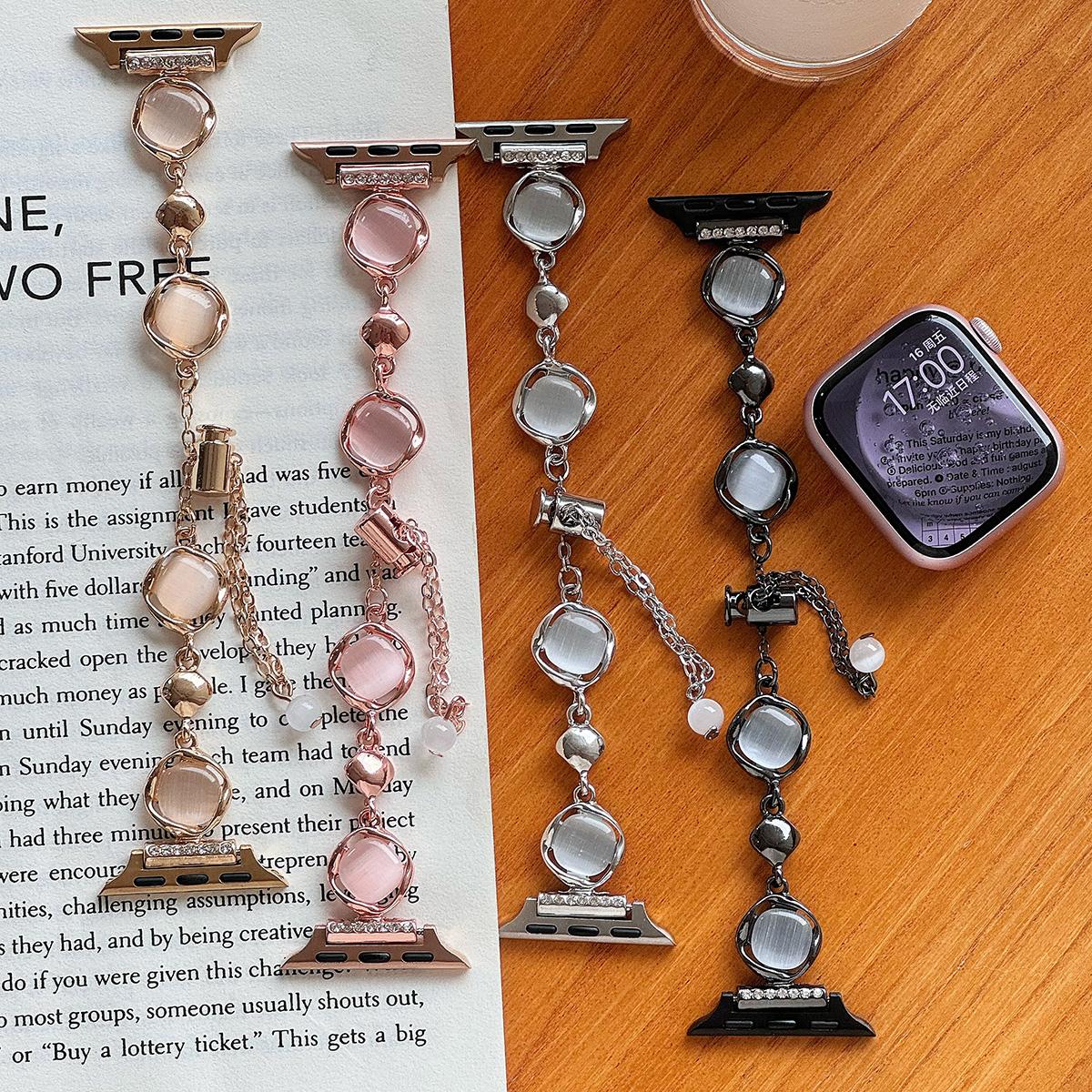 Crystal Colorful Stone Chain Metal Strap for Apple Watch 44mm Band 45 42 38 41 Ultra 49mm Link Bracelet for IWatch Series 9 8 7 6 SE 5 4