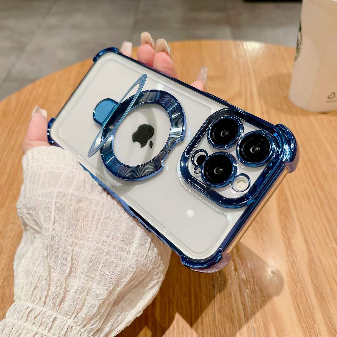 For iPhone 16 15 14 13 12 Pro Max Phone Case With Magnetic Kickstand, Clear High Definition Four Corners Shockproof Acrylic for Magsafe Anti-Fall Full Cover