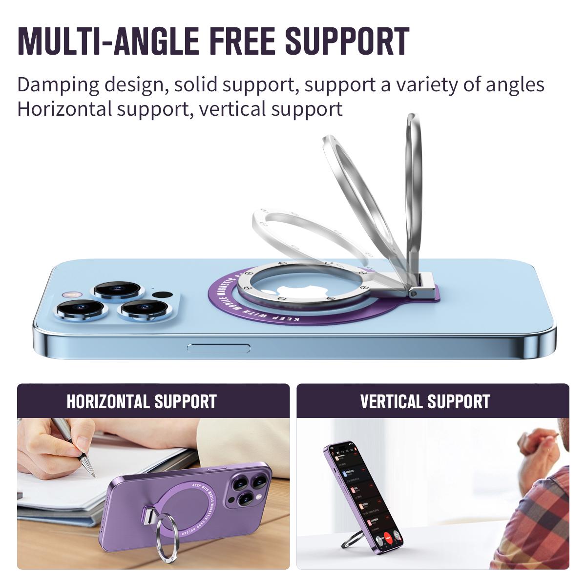 Ultra Thin Lamination Tailor-Made Grip Multi-angle Metal Kickstand for Magnetic Wireless Charging Horizontal Vertical Support 3M Adhesive Phone Holder for iPhone 16 15 14 13 12 Accessories