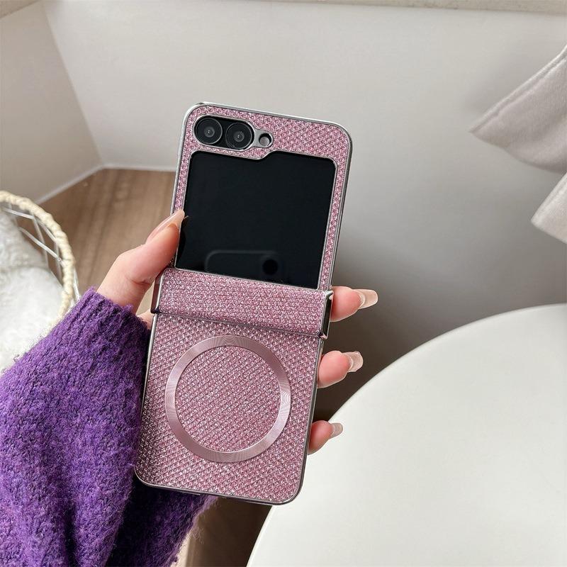 Luxury Glitter Rhinestone Strong Magnetic PC Flip Phone Case For Samsung Galaxy Z Flip6 Flip5 Flip4 Flip3 5G Smart Phone Full Cover