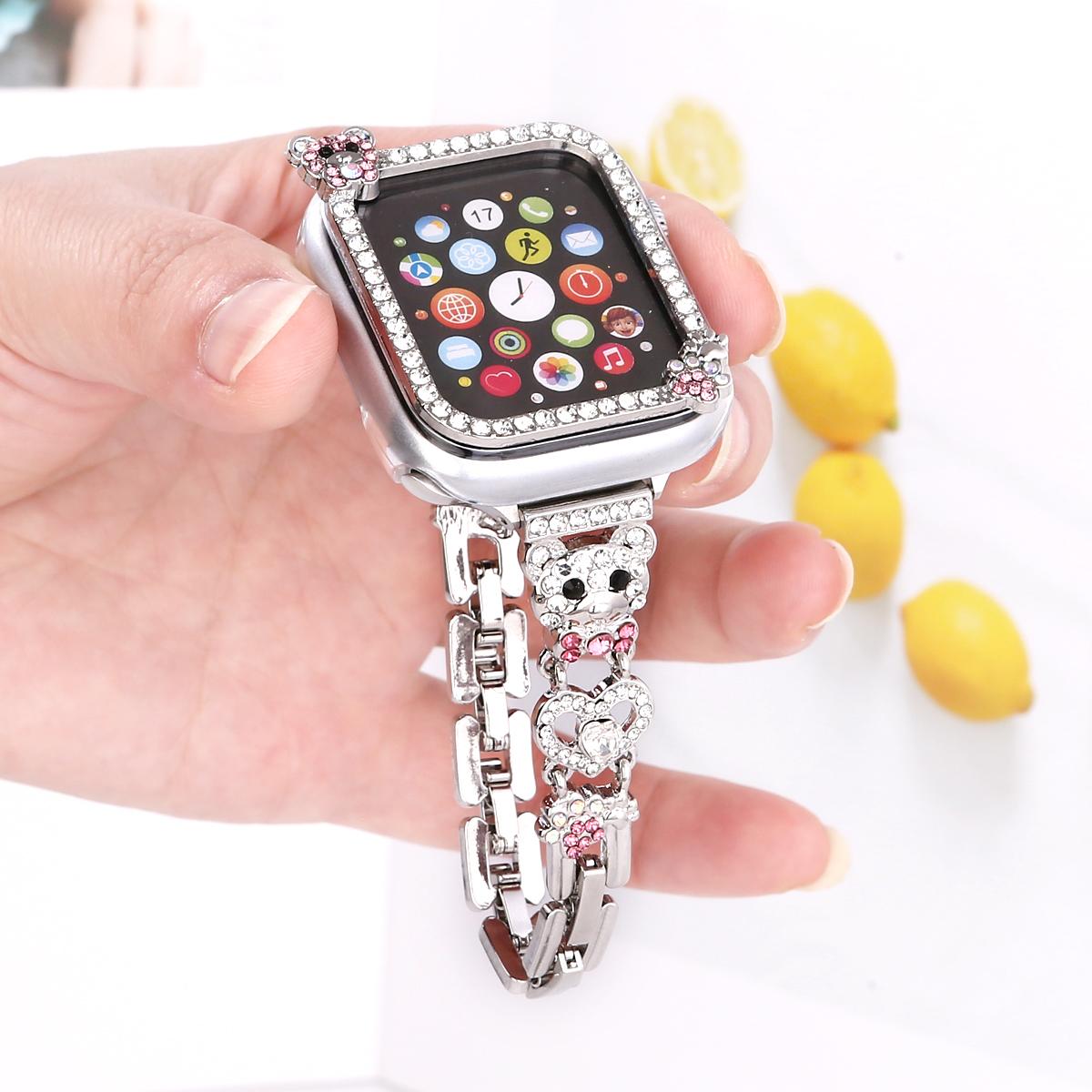 Diamond Bear Chain and Watch Case for Apple Watch 44mm Band 45 42 38 41 Ultra 49mm Link Bracelet for IWatch Series 9 8 7 6 SE 5 4
