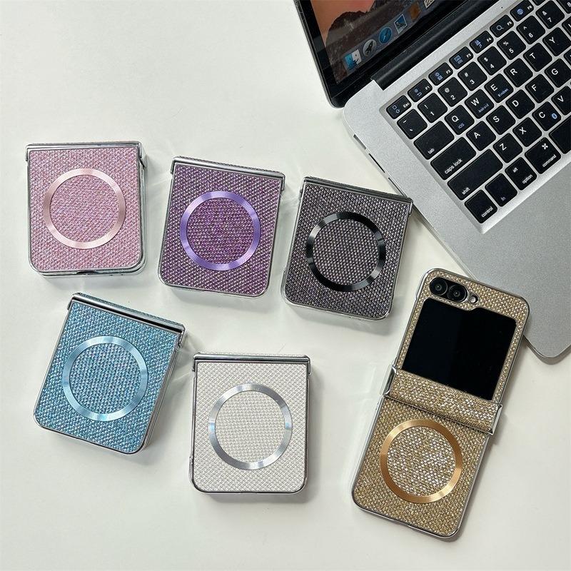 Luxury Glitter Rhinestone Strong Magnetic PC Flip Phone Case For Samsung Galaxy Z Flip6 Flip5 Flip4 Flip3 5G Smart Phone Full Cover